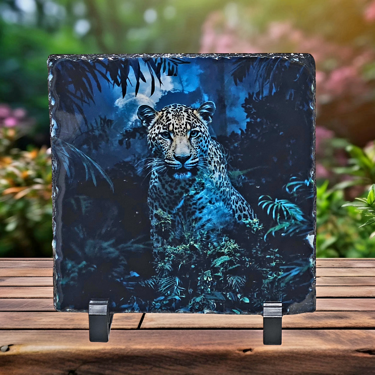 Slate leopard picture home decor piece