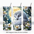 Floral snowy owl moon 20oz stainless steel insulated tumbler drinkware