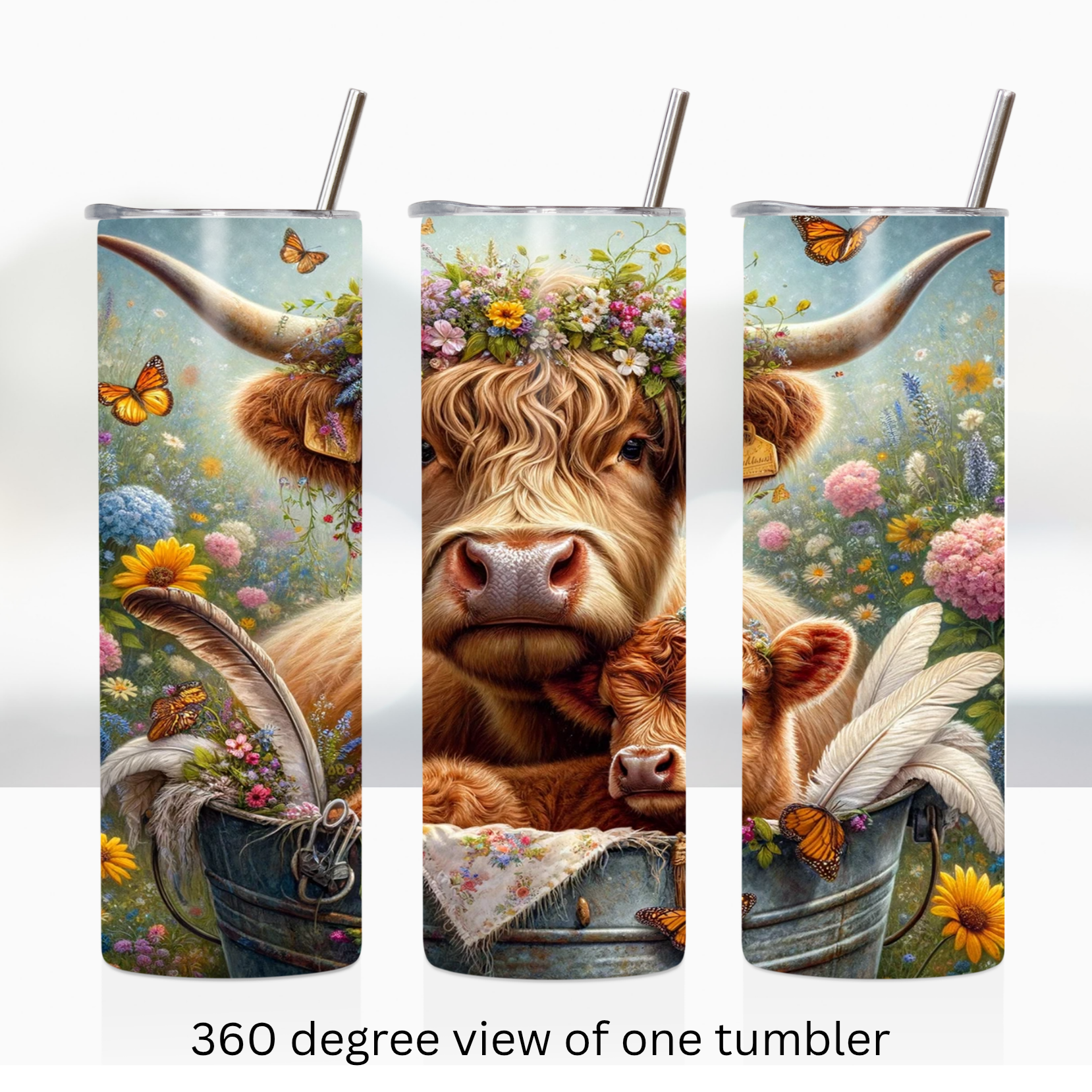 Highland cow spring 20oz stainless steel insulated tumbler drinkware