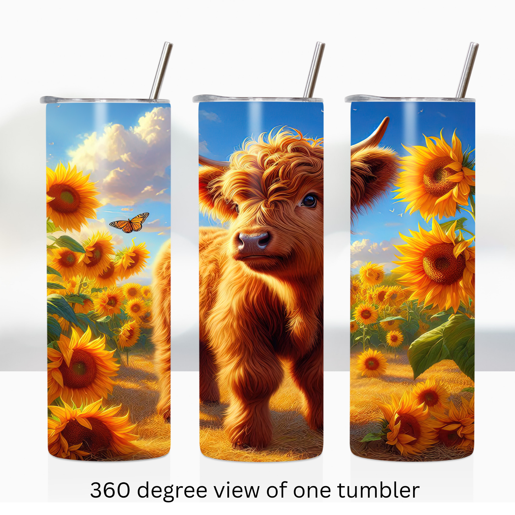 Highland cow sunflower spring 20oz stainless steel insulated tumbler drinkware