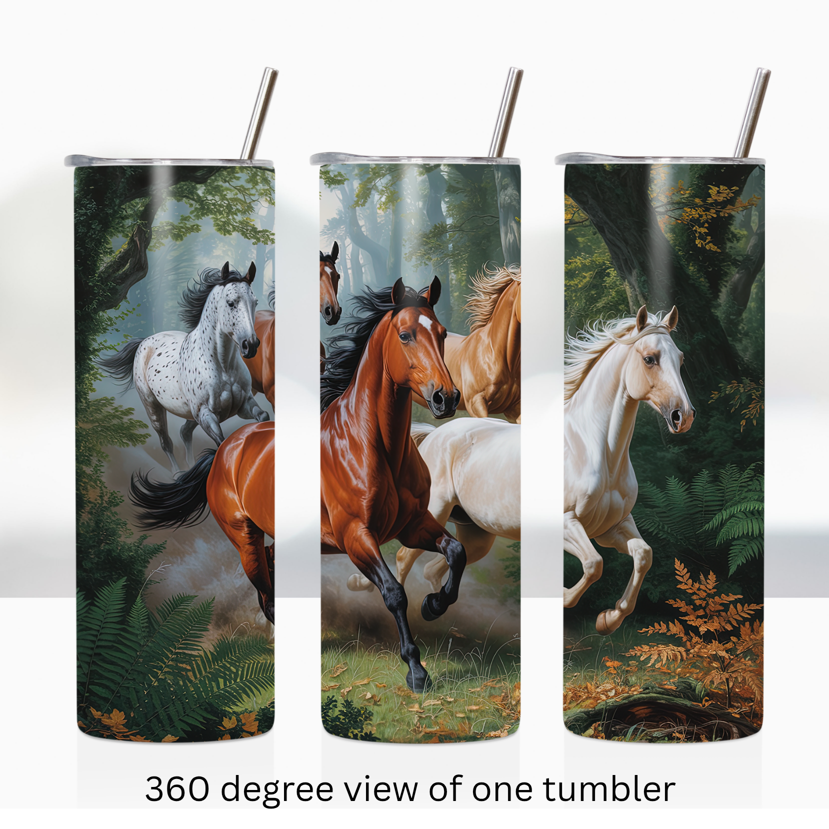 Wild horses forest 20oz stainless steel insulated tumbler drinkware travel cup water bottle