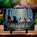 Slate wild horses forest picture home decor piece rustic