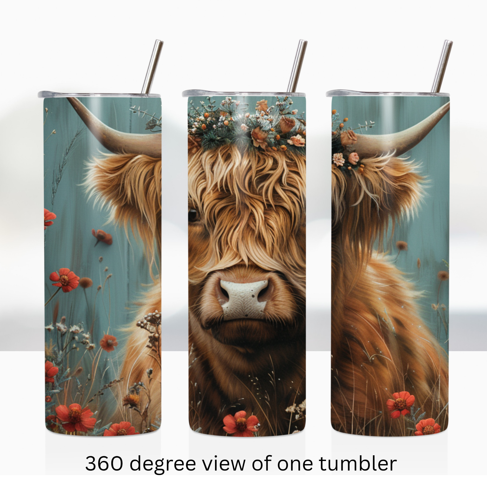 Highland cow floral spring 20oz stainless steel insulated tumbler drinkware