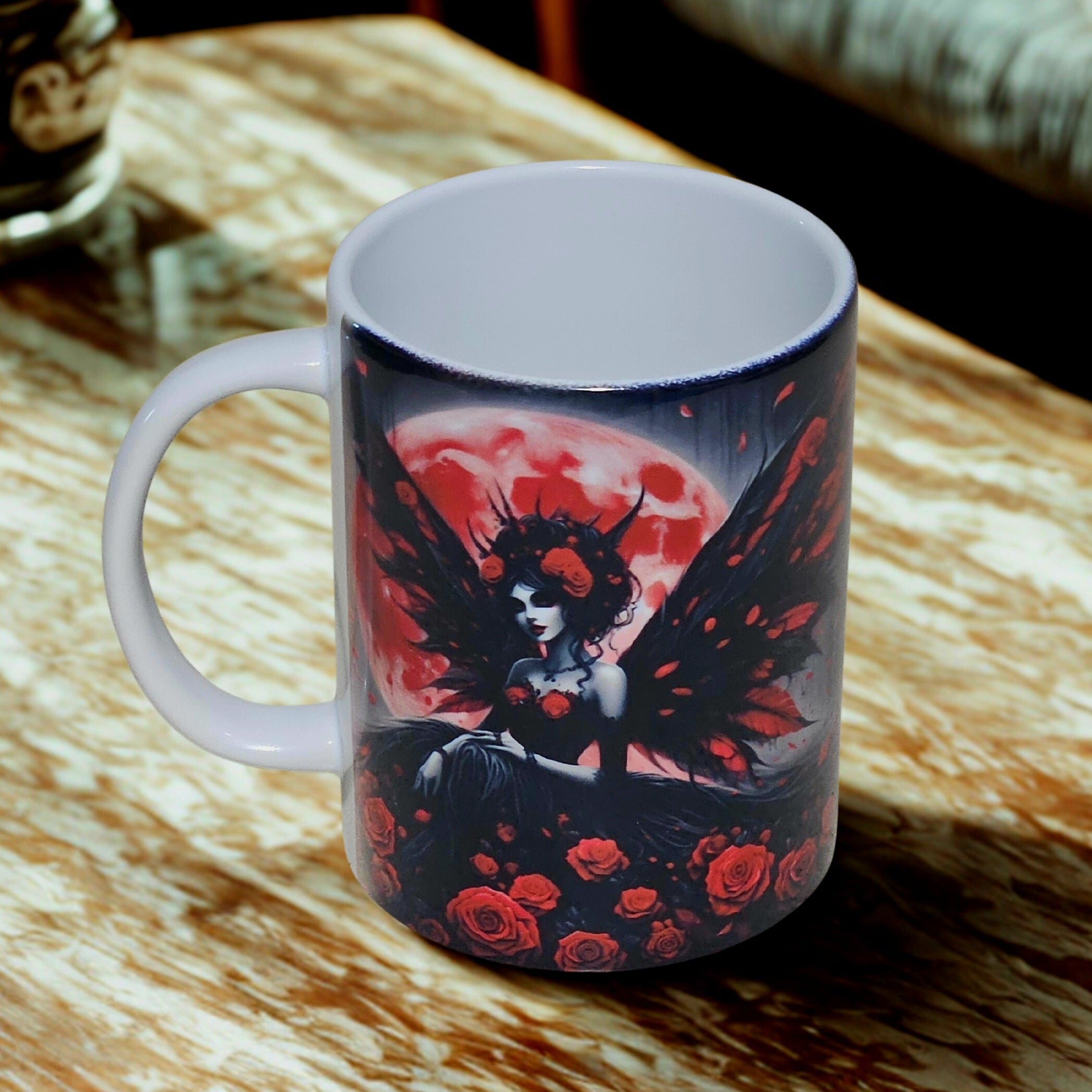 Gothic girl red rose moon 15oz coffee mug new novelty cup halloween