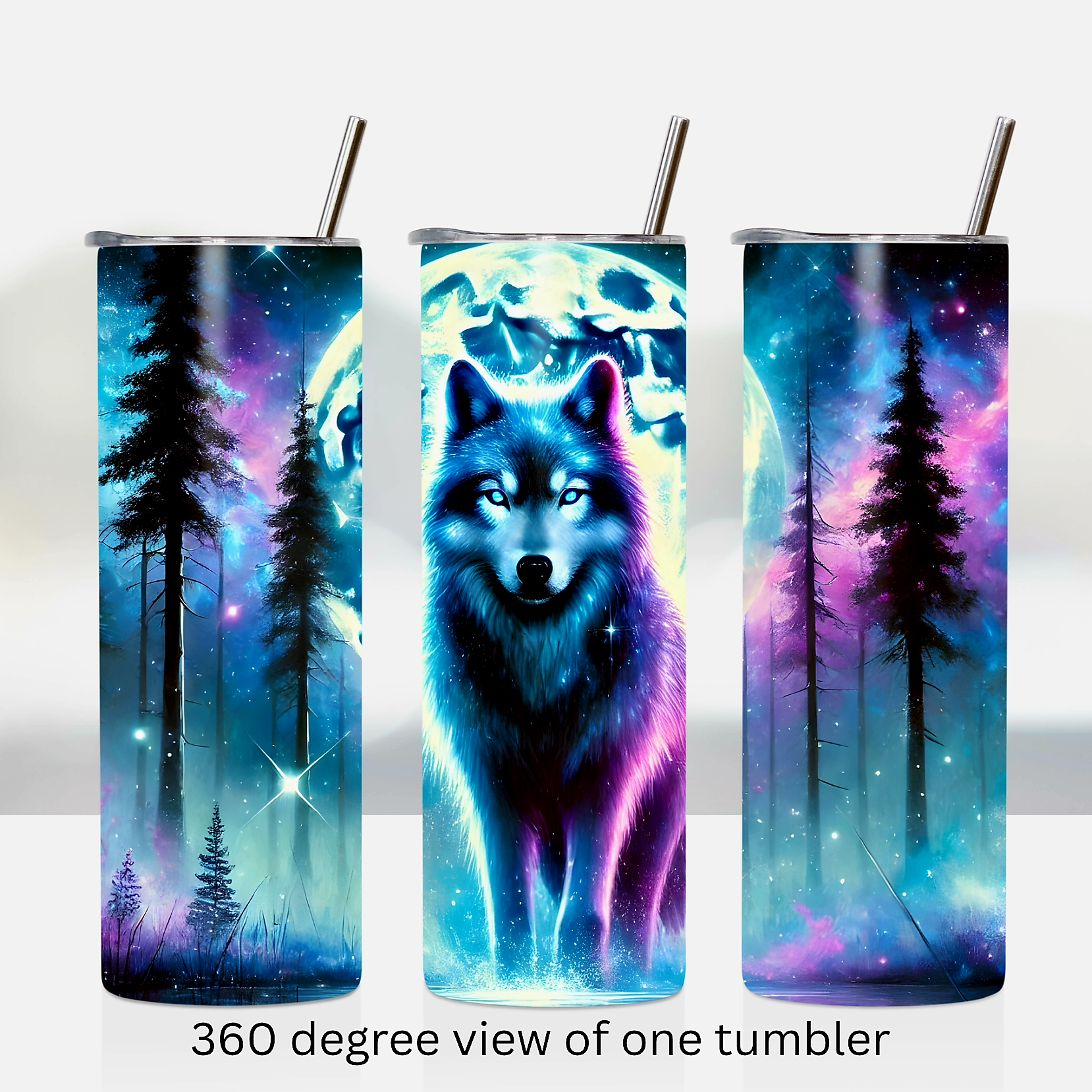 Mystical wolf moon northern lights 20oz stainless steel insulated tumbler drinkware