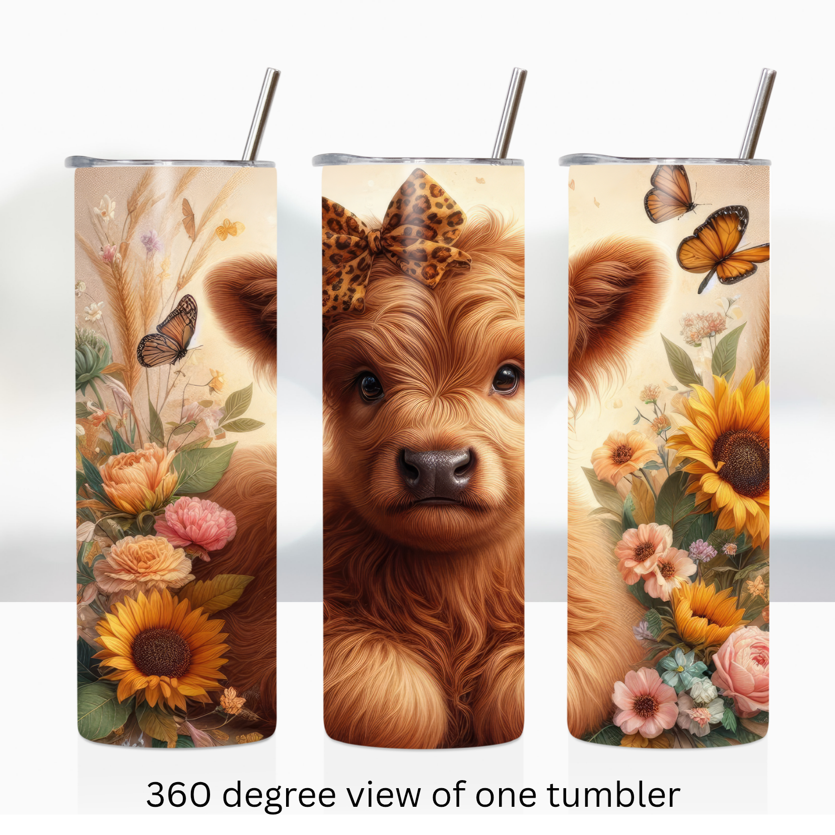Highland cow sunflower 20oz stainless steel insulated tumbler drinkware