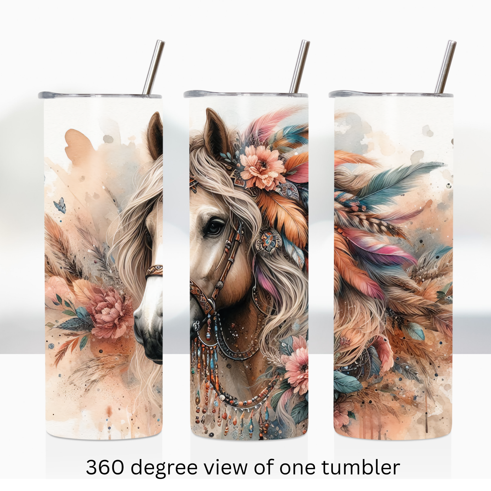 Boho horse 20oz stainless steel insulated tumbler drinkware travel cup water bottle