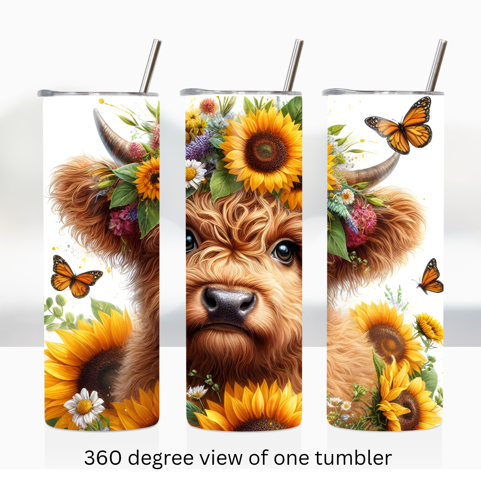 Highland cow sunflower 20oz stainless steel insulated tumbler drinkware